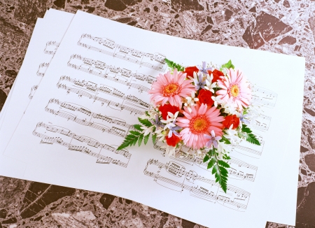 music score and bouquetの写真素材