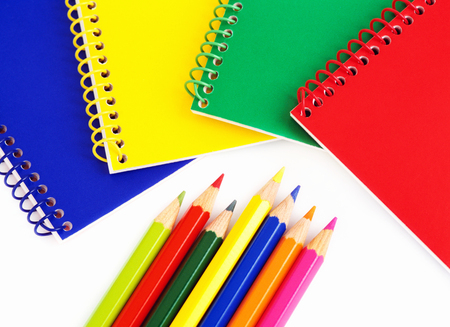 colored pencil and sketchbookの写真素材
