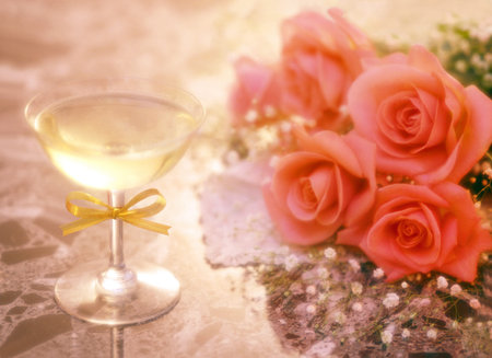 champagne and bouquetの写真素材