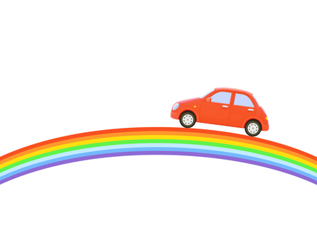 Red car and rainbowの写真素材