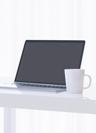 computer and mugの写真素材