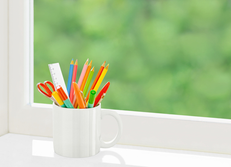 Pencils in mugの写真素材