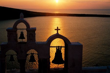 Sunset on Greece island Santorini, the most beautiful place in the world , winter 2001の写真素材