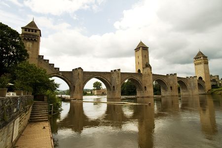 Bridge Valetre in Cahors town, France, Lot River (3)の写真素材