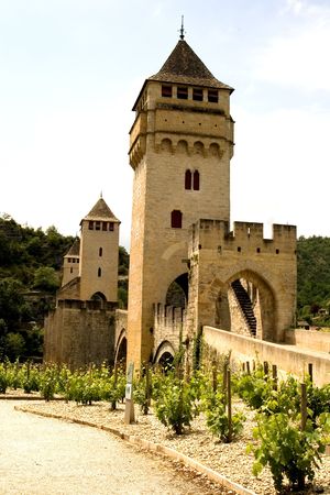 Bridge Valetre in Cahors town, France, Lot River (1)の写真素材