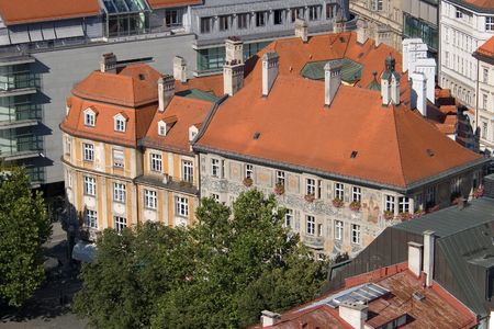 Tile roofs of Munich (Munchen), Germany. View from sacred Peter's Church (4)の写真素材
