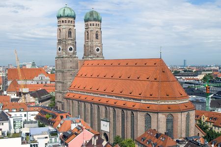 Frauenkirche Cathedral Church in Munich (Munchen), Germany. View from New Town hall (Neues Rathhaus)の写真素材