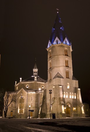 Alexander's  Lutheran church in Narva (1881-1884, architect Otto Pius Gippius), Estonia, night viewの写真素材