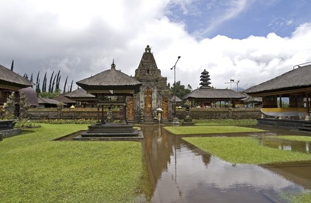 Hinduism temple Pura Ulundanu Betaran in water, Bali, Indonesiaの写真素材