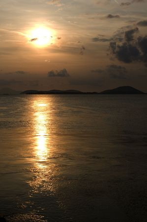 Sunset on mediterranean sea, view from the ship's boardの写真素材