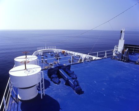 Navigation in deep blue, ship's bow, mediterranean, Calmの写真素材