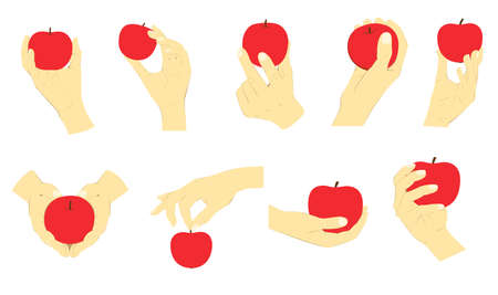 A set of icons where a hand holds an apple in vectorのイラスト素材