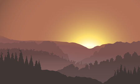 Sunrise or sunset in the mountains in vector illustrationのイラスト素材