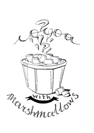 Cup of hot cocoa with marshmallows and cinnamonのイラスト素材