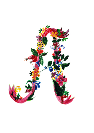 The capital letter. Hand drawn floral design. Vector illustrations isolated on white backgroundのイラスト素材