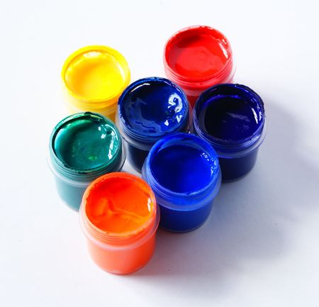 tubes of acrylic paint isolated against white backgroundの写真素材