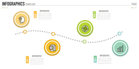 Circular infographic template or element with 4 step, process, option, colorful connected horizontal circle label, shadow, minimal style for sale slide, agenda, schedule, flowchartのイラスト素材