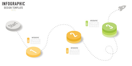 Circular isometric infographic template or element with 3 step, process, option, colorful circle, bar, column, arrow, minimal style, slideのイラスト素材