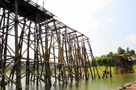 Teak wood bridge was break up from flash flood, Kanchanaburi province, Thailandの写真素材