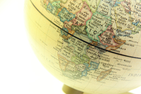 The globe close up, Africa past on white backgroundの写真素材