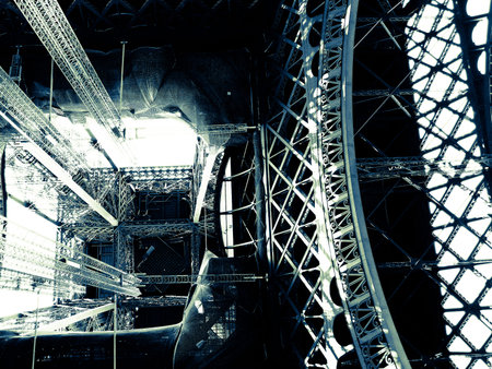 Eiffel tower inside construction in two tone effectのeditorial素材