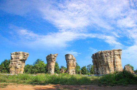 Stonehenge of Thailand, Mor Hin Khao at Chaiyaphum province Thailand on cloudy dayの写真素材
