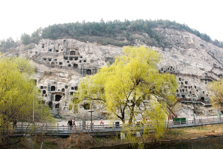 LUOYANG, CHINA-MARCH 14: Rock cave  at Longmen Grottoes,  on March 14, 2016 in Luoyang, Henan province, Chinaのeditorial素材