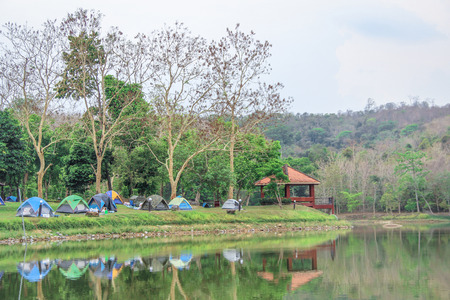 Tents on the lake sideの写真素材