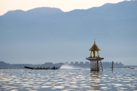 Gold spirit house in Inle lake, Myanmarの写真素材