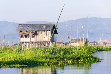 Agriculture in Inle Lake and floating house, Myanmarの写真素材