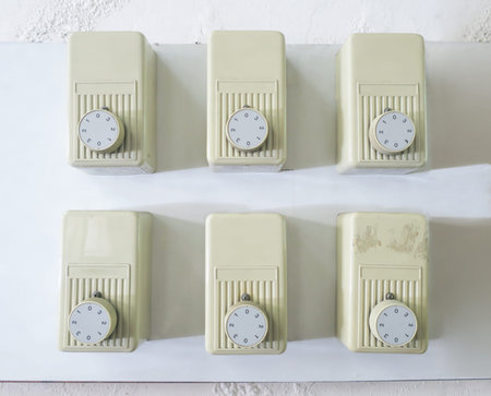 Six fan speed controller on the wall in vintage styleの写真素材