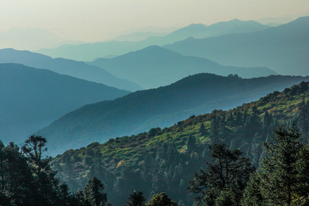 Natural layer mountains range in blue toneの写真素材
