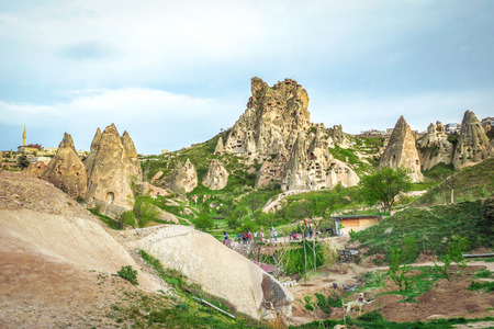 Uchisar valley cave towns. Cappadocia, Turkey.の写真素材