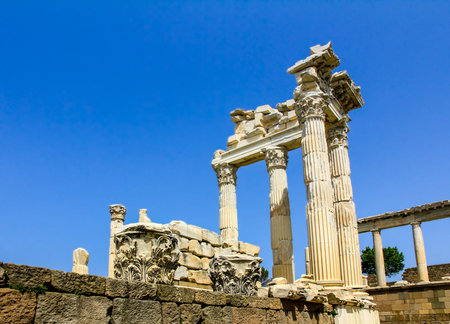 Temple of Trajan in ancient city Pergamon in Turkeyの写真素材