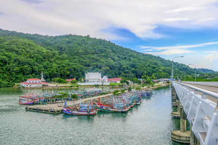 Chantaburi,Thailand - May 28, 2018. Fishing boats group at Lamsing bay in Chantaburi,Thailand.のeditorial素材