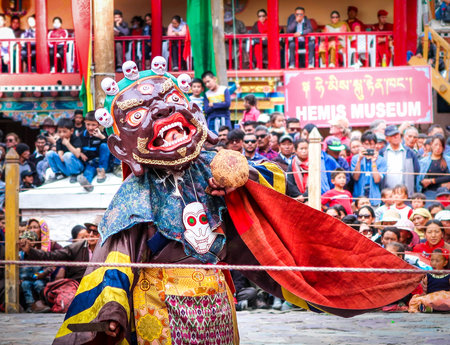 Leh-Ladakh, India - June 23, 2018: Hemis Tsechu, music & masked dances festival  performed by the...