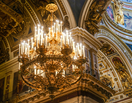 SAINT PETERSBURG, RUSSIA - JULY 26, 2018: Chandelier inside Saint Isaac's Cathedral. The largest orthodox Cathedral in St Petersburg, Russiaのeditorial素材
