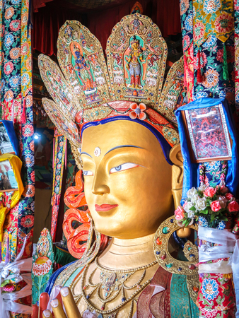 LEH LADAKH, INDIA-JUNE 26 2018: Maitreya Buddha or Future Buddha giant statue in Thiksey Gompa Monastery, Leh Ladakh, Indiaのeditorial素材