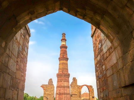 Qutub Minar, the tallest minaret in the world in New Delhi, Indiaの写真素材