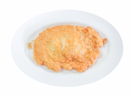 Omelette top view on white backgroundの写真素材