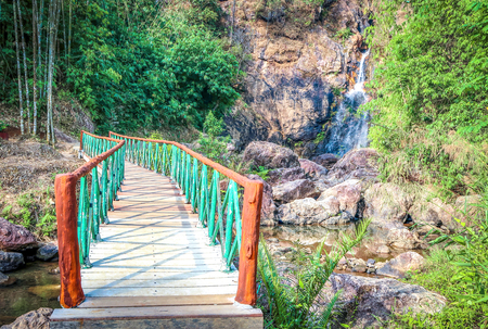 Wood bridge at Jokkradin waterfall, landmark of Thong Pha Phum National Park, Kanchanaburi, Thailandの写真素材