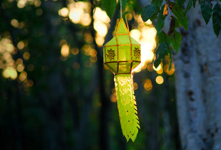Thai lanna lantern northern style hanging on the tree