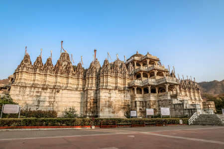 Outside Jain Ranakpur Temple, Udaipur, Rajasthan, India on blue skyのeditorial素材