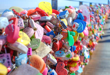 SEOUL, South Korea - October 8, 2019: Couples and Koreans lock the keys as a symbol of love and visiting N Seoul Tower on Namsan Mountain in Seoul City, South Korea.のeditorial素材