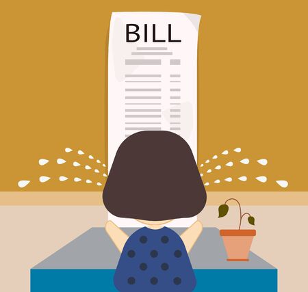 Women crying worried about pay bills, effect from unemployment problem and economy of covid-19 or coronavirus, flat design vector illustration.のイラスト素材