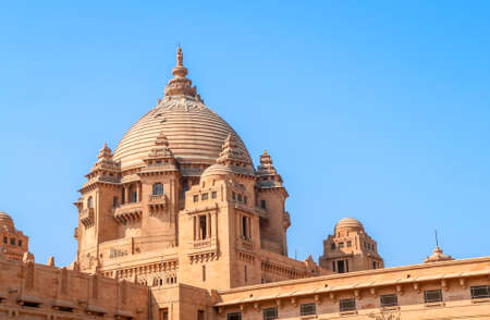 Dome of Umaid bhawan palace on blue sky, Jodhpur or blue city, Rajasthan, India. Managed by Taj Hotelsのeditorial素材