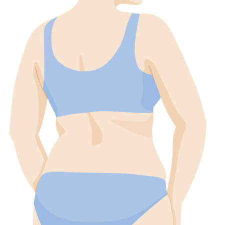 Caucasian women's backs are overweight with fat cellulite deposits on the body in blue underwear, Illustration isolated on white backgroundの写真素材
