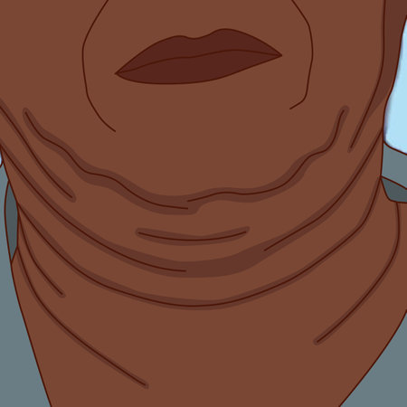 Fat senior tan skin woman face with a double chin wrinkles and skin imperfection illustrationの写真素材