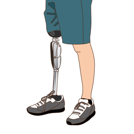 Man amputee on leg use prosthetic from accident or diabetes, illustration on white backgroundの写真素材