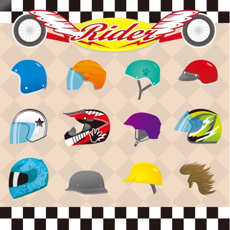 A variety of helmets on the cardのイラスト素材